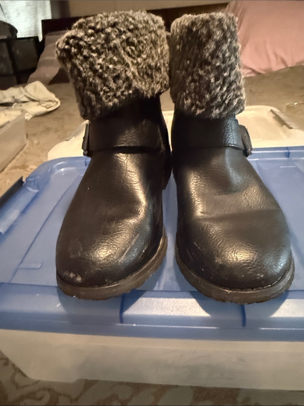 Shoe Dazzle Black Faux-Fur Cuff Ankle Boots